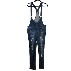 JC & JQ Blue Jean Skinny Distressed Jumpsuit Overalls 2X